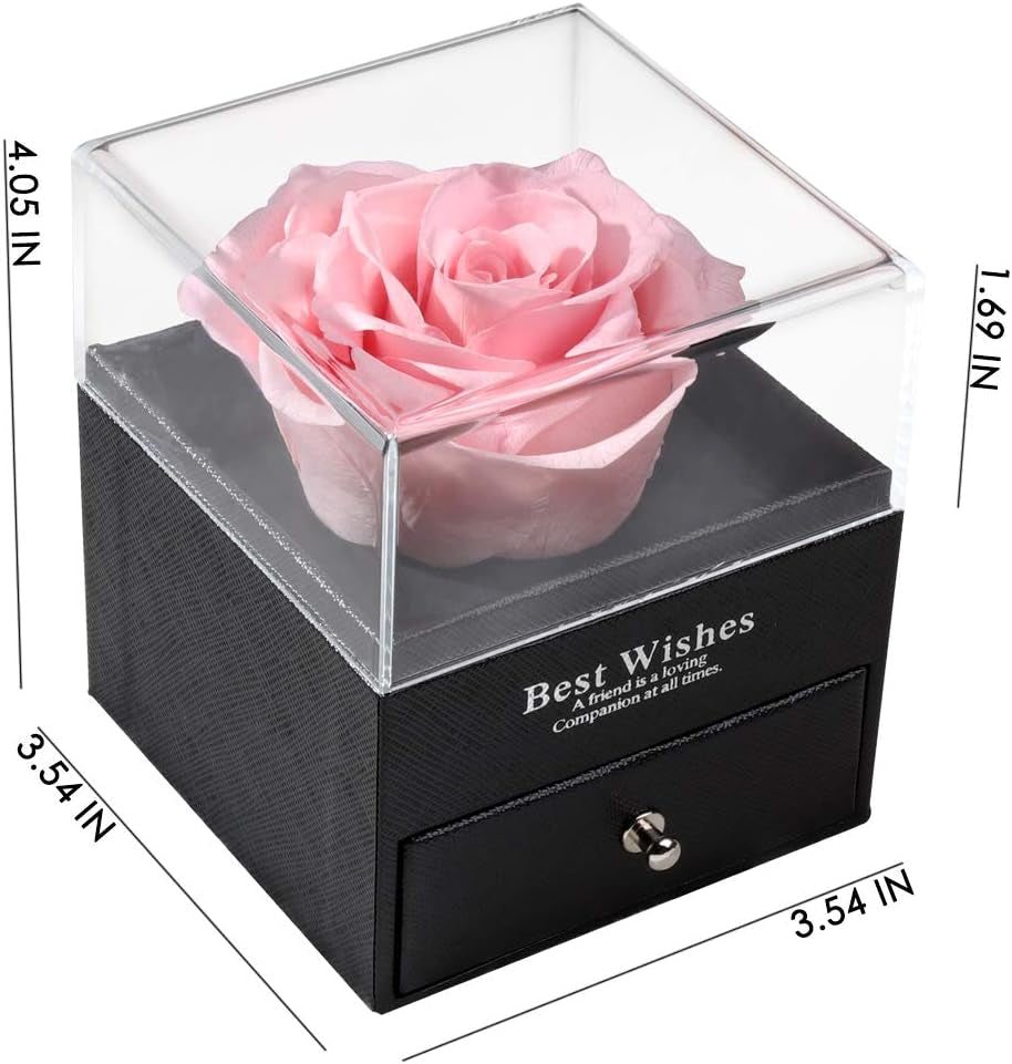 Birthday Gifts for Women,Christmas Flowers Gift for Women,Romantic Gift for Her,Preserved Real Rose with Necklace,Pink Fresh Rose in a Box,I Love You Gifts for Her