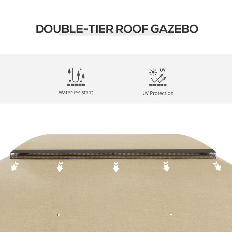 9.83-Ft X 13-Ft Outdoor Gazebo Canopy Shelter with Netting Beige Gazebo with Soft Top Roof