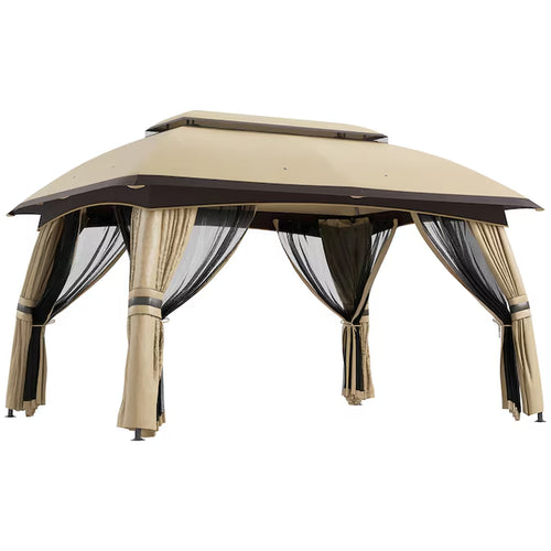 9.83-Ft X 13-Ft Outdoor Gazebo Canopy Shelter with Netting Beige Gazebo with Soft Top Roof