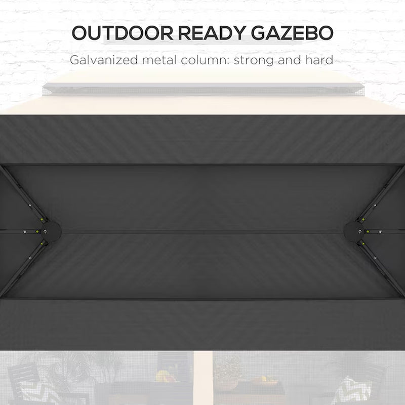 9.83-Ft X 13-Ft Outdoor Gazebo Canopy Shelter with Netting Beige Gazebo with Soft Top Roof